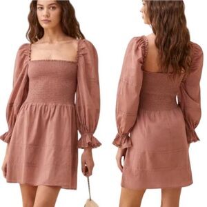 Reformation Dunes Smocked Long Sleeve Dress
